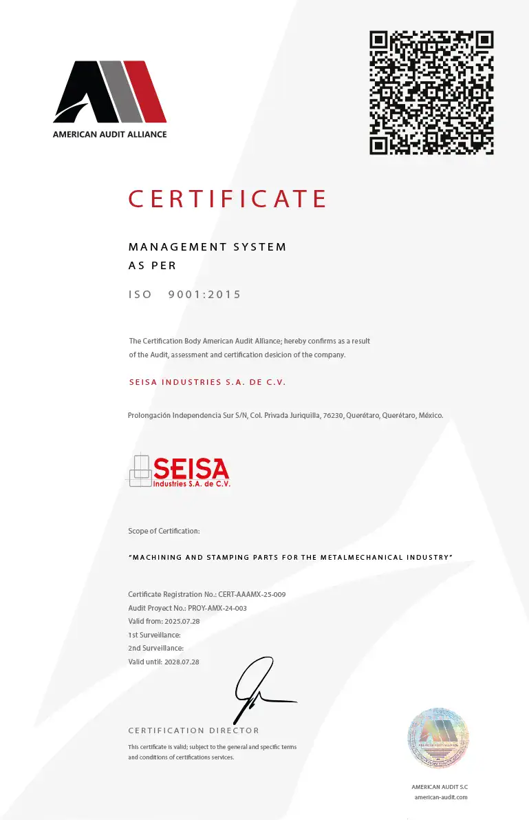 CERT-AAAMX-25-009 SEISA INDUSTRIES-ENGLISH